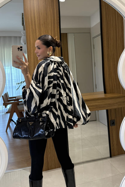 Steve Zebra Desen Saten Bomber Ceket
