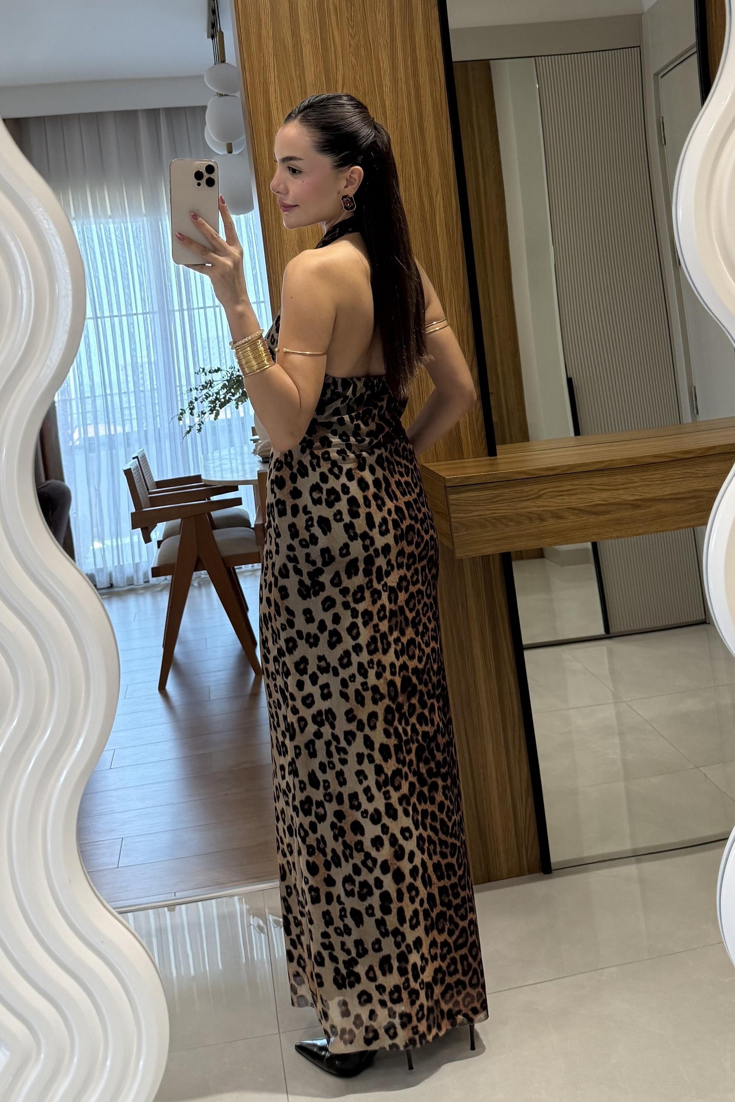 Stormi Degaje Leopar Uzun Elbise