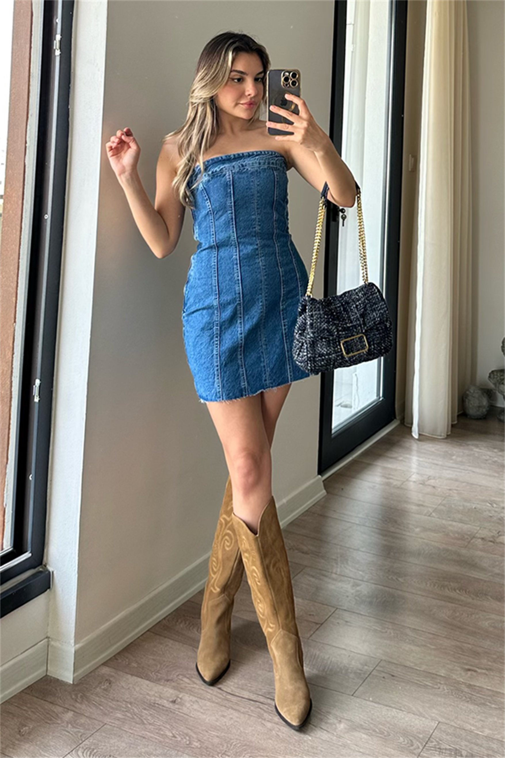 Straplez midblue kot elbise