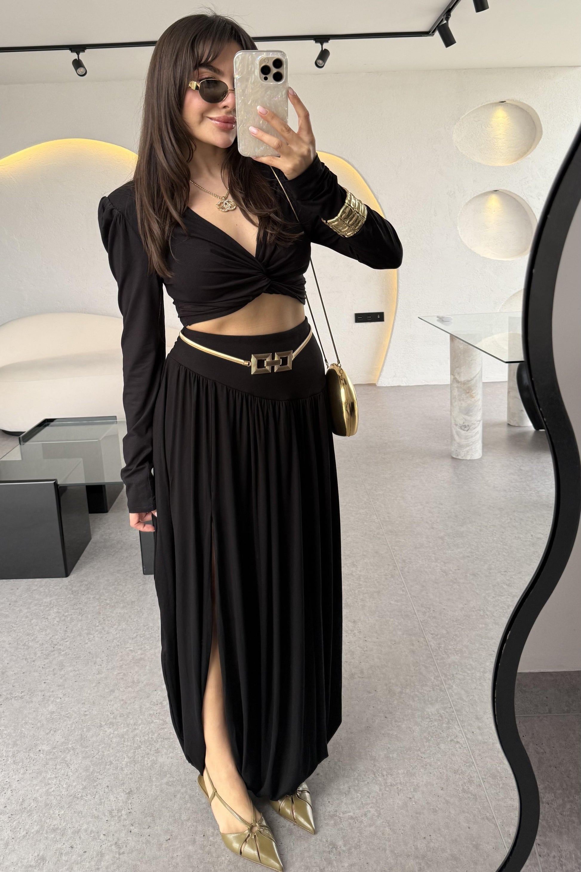 Style Tasarım Vatkalı Crop Şalvar Etek Takım