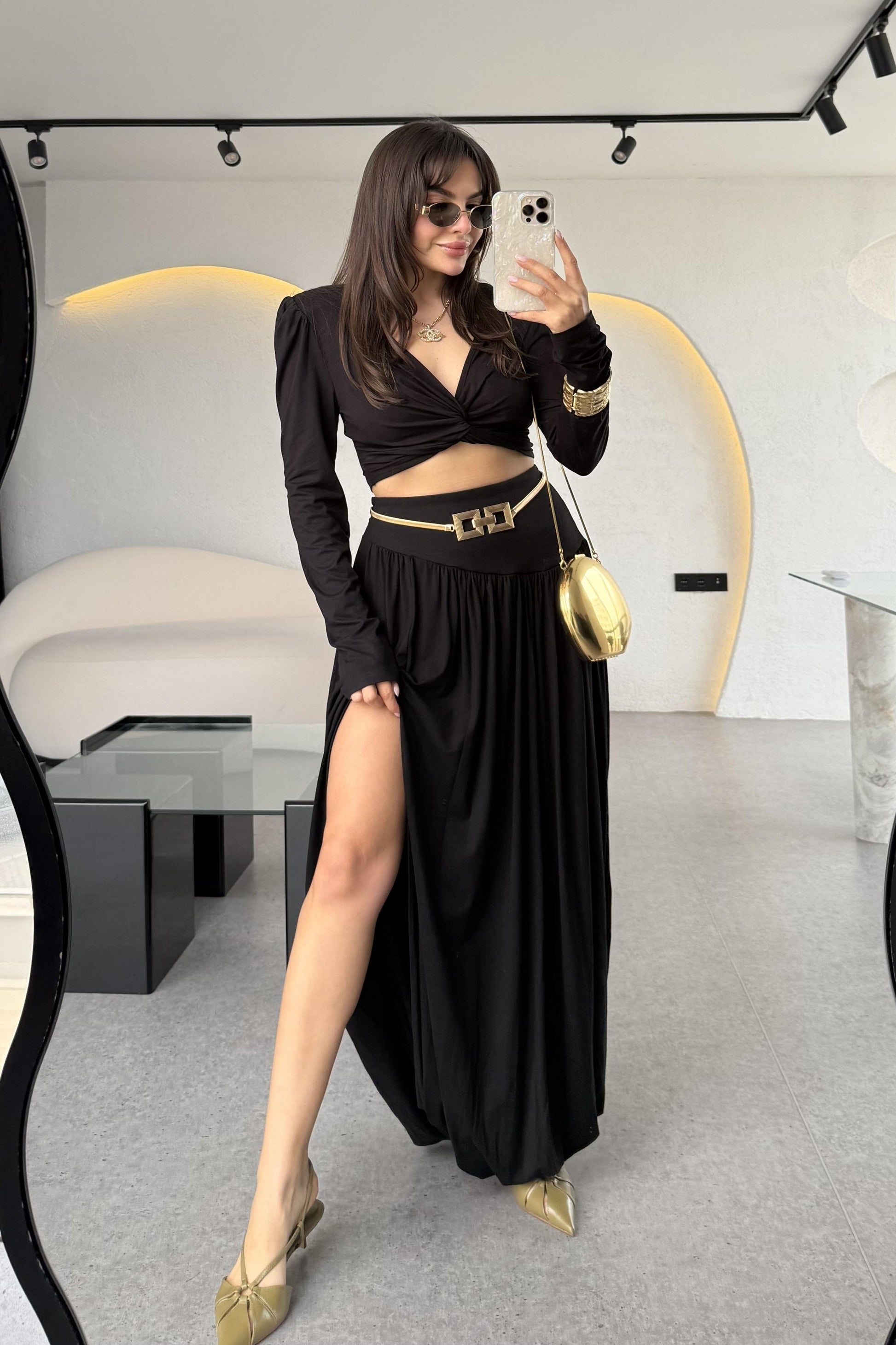 Style Tasarım Vatkalı Crop Şalvar Etek Takım