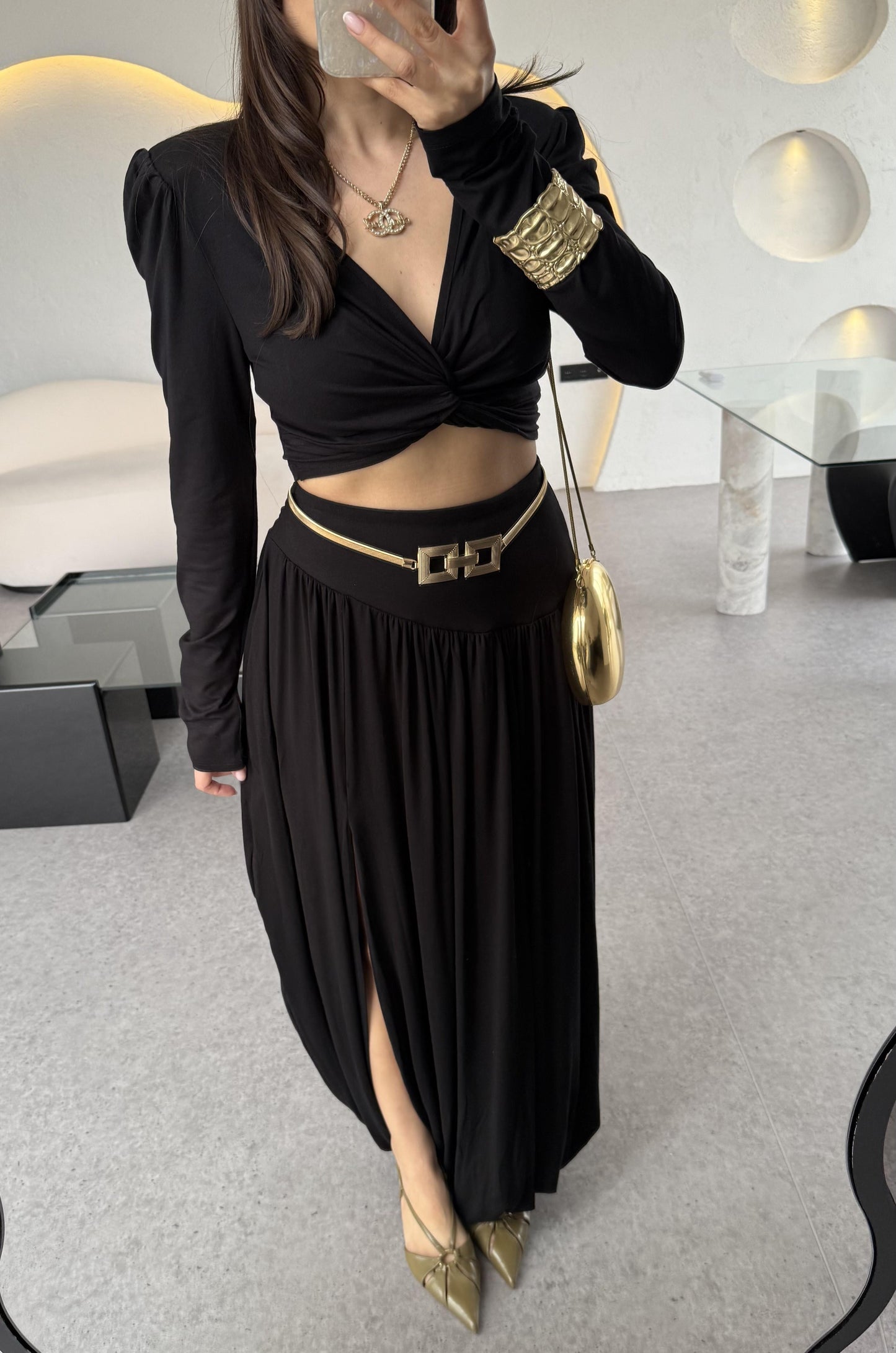 Style Tasarım Vatkalı Crop Şalvar Etek Takım