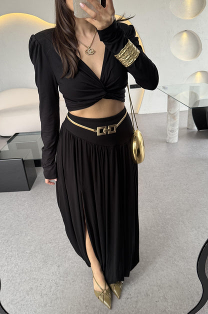 Style Tasarım Vatkalı Crop Şalvar Etek Takım