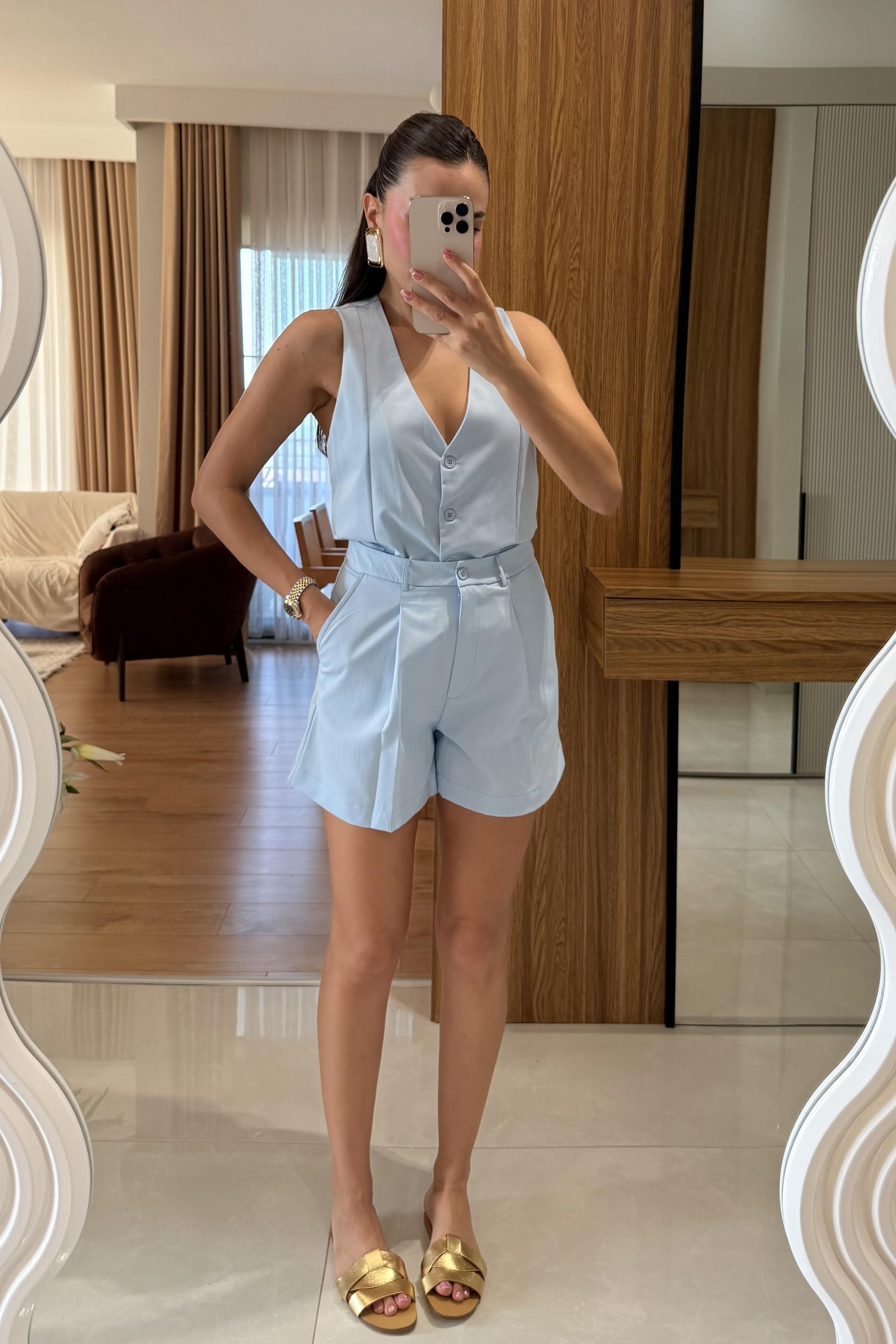 Suero Mavi Yelek Şort Takım