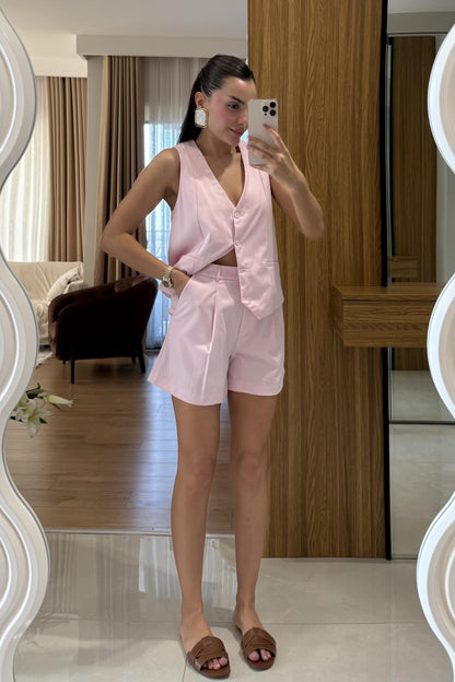 Suero Pembe Yelek Şort Takım