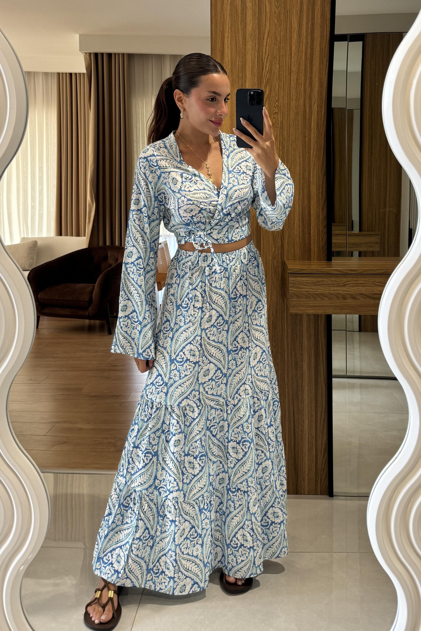 Sugar Mavi Etekli Desenli Takım