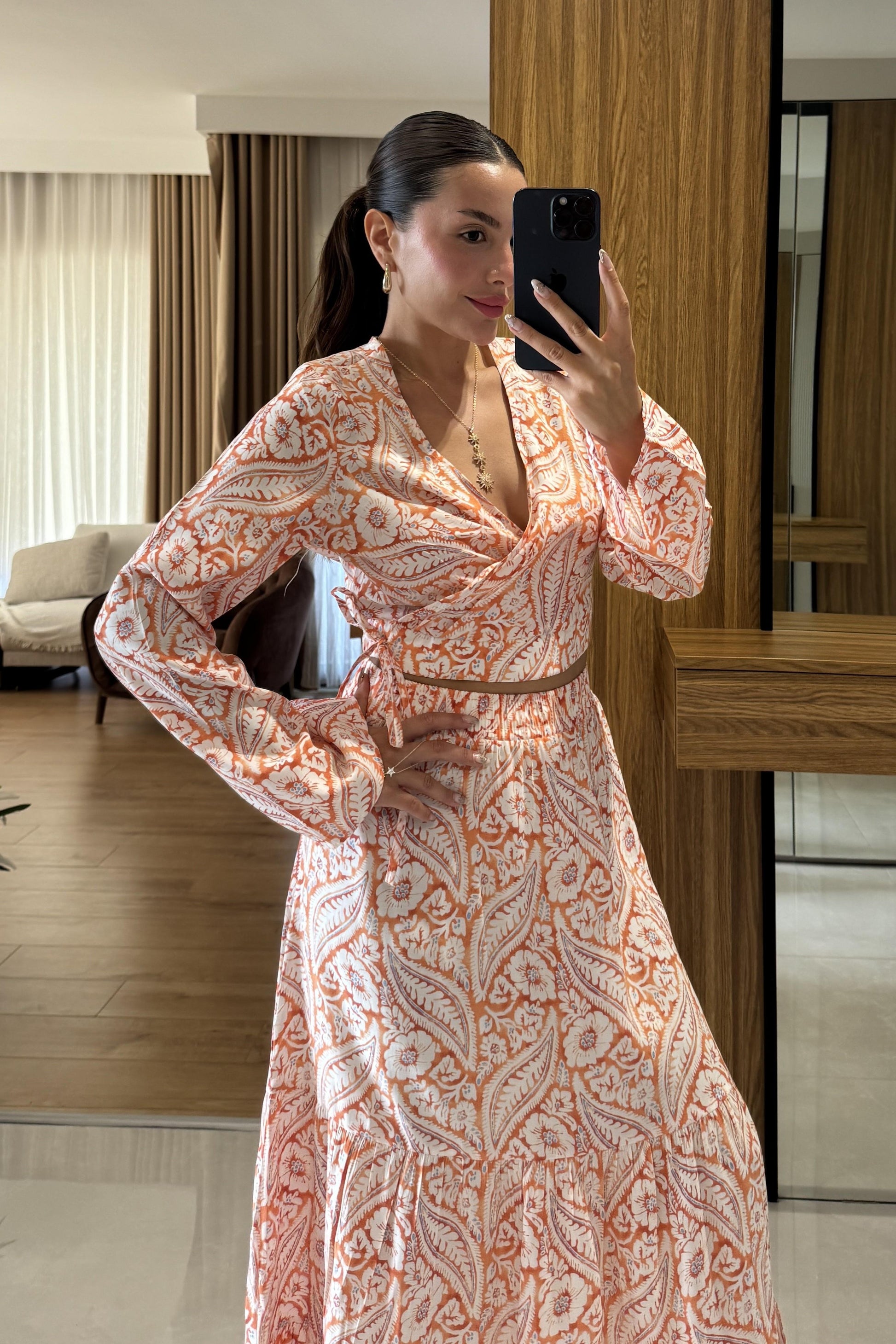 Sugar Turuncu Etekli Desenli Takım