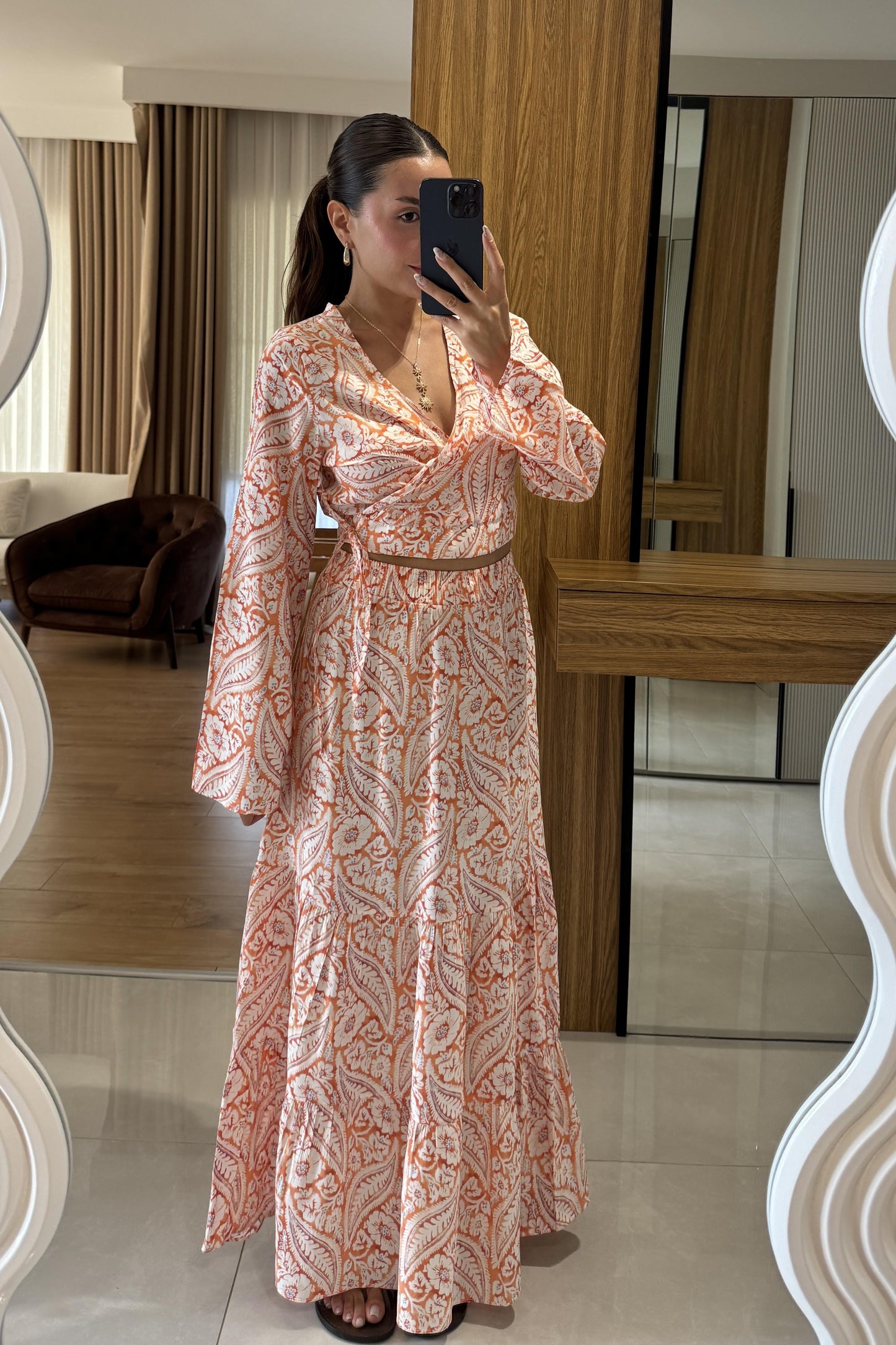 Sugar Turuncu Etekli Desenli Takım