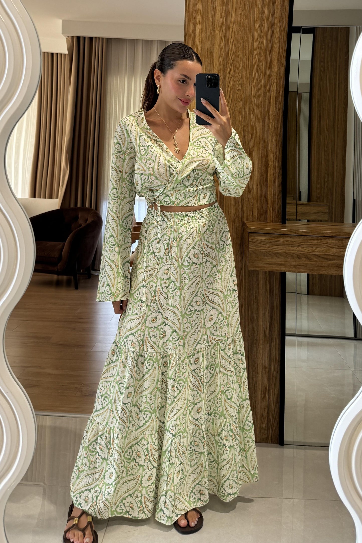 Sugar Yeşil Etekli Desenli Takım