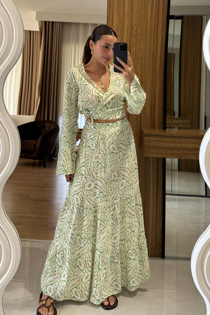 Sugar Yeşil Etekli Desenli Takım