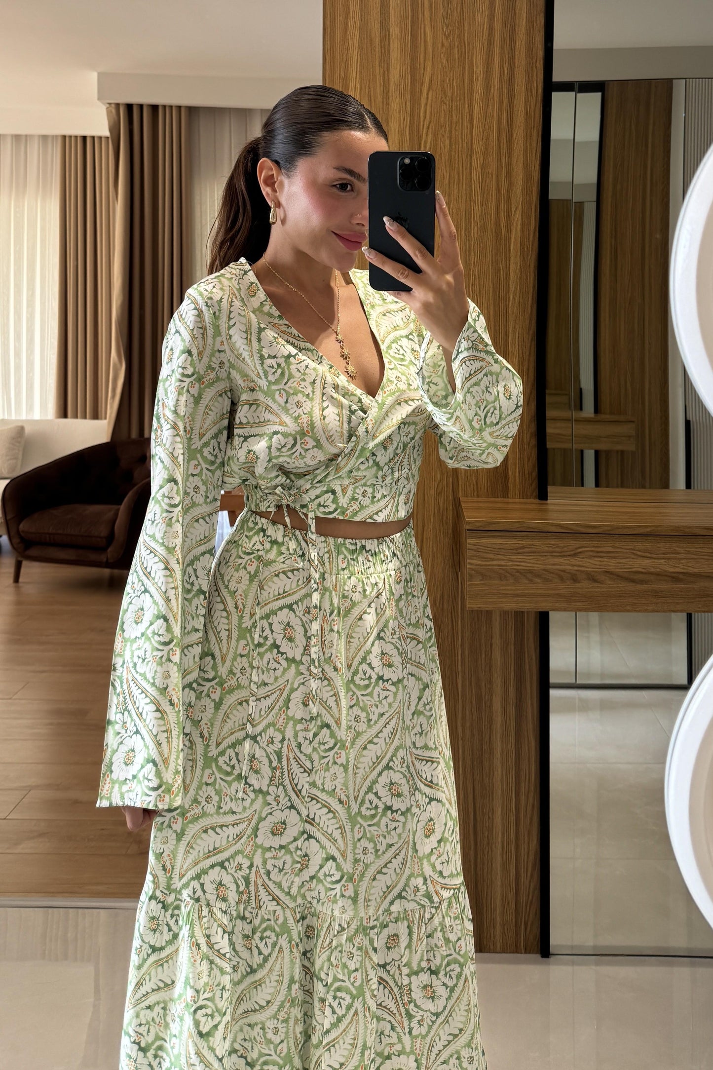 Sugar Yeşil Etekli Desenli Takım