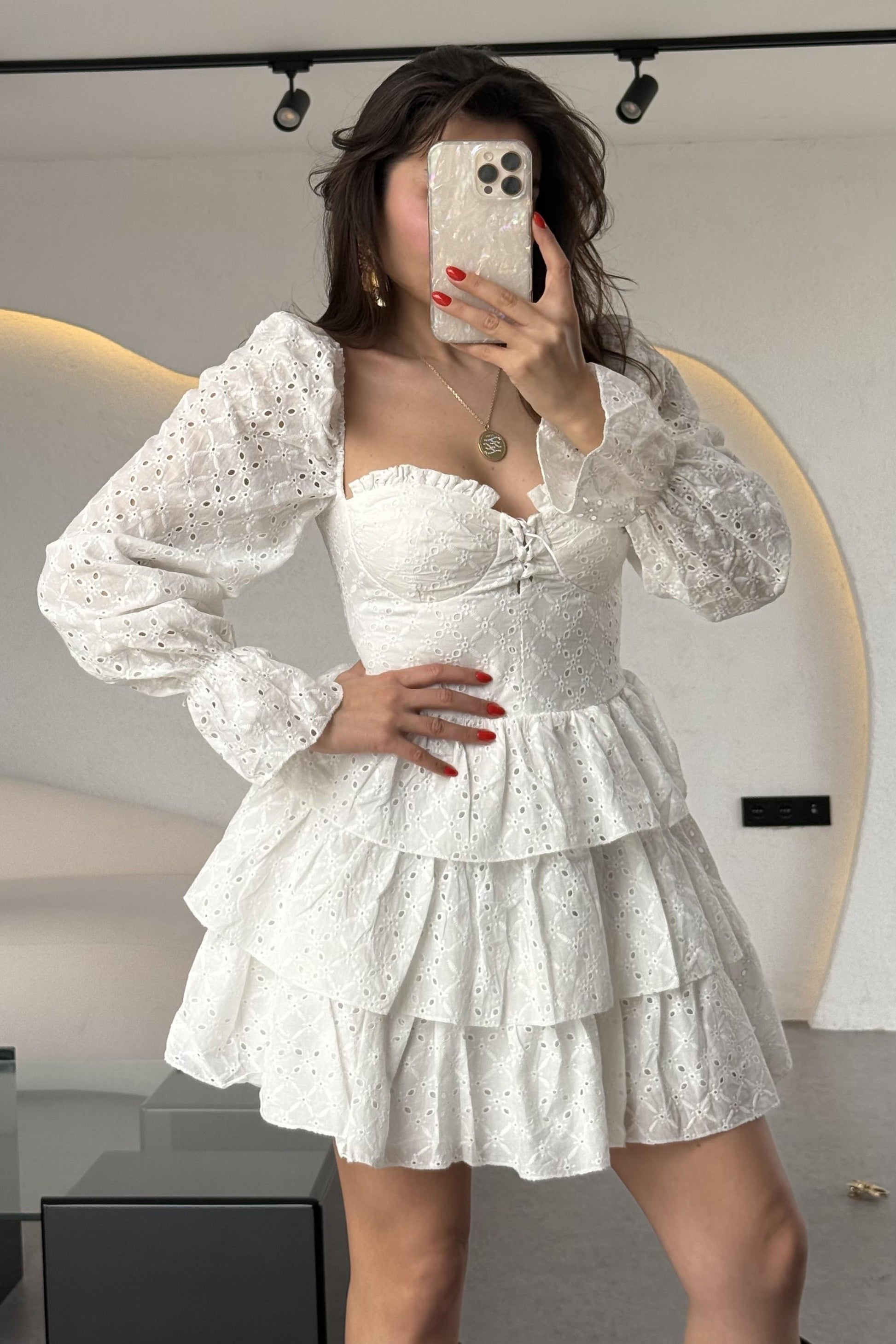 Sunset Beyaz Mini Fisto Elbise