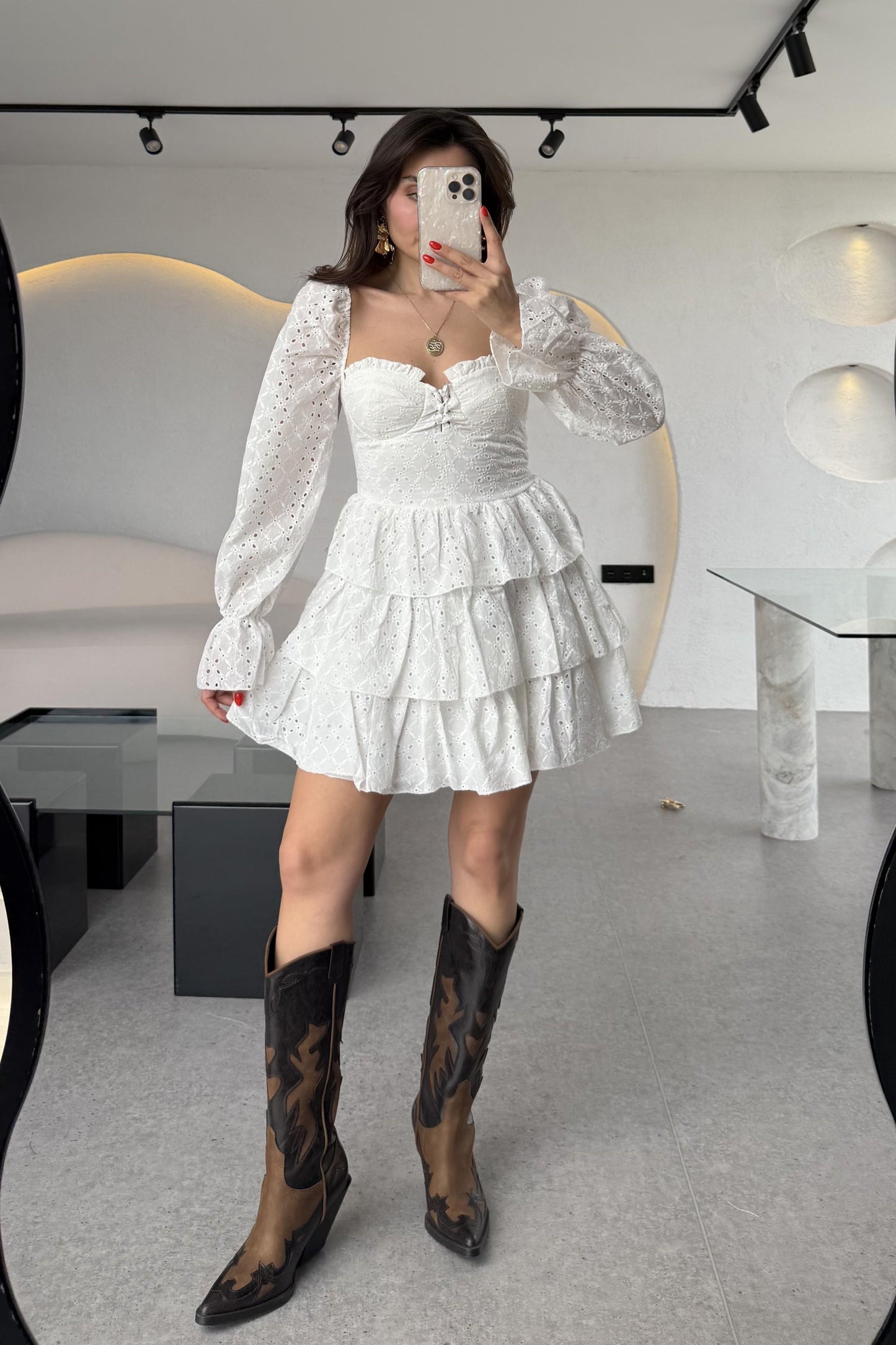 Sunset Beyaz Mini Fisto Elbise