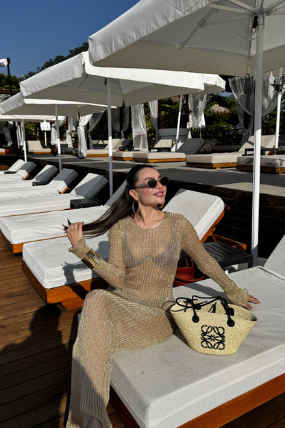 Svitlana Gold Uzun Simli Plaj Elbisesi