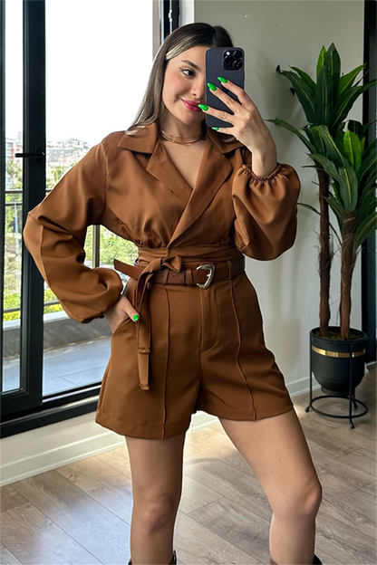 Taba balon kol ikili şortlu takım