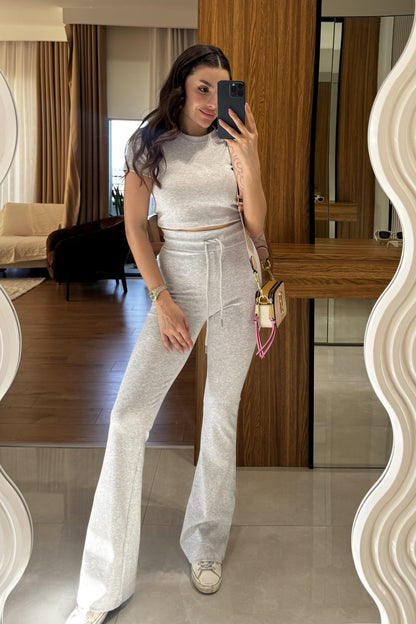 Taleva Gri Spor Crop Takım