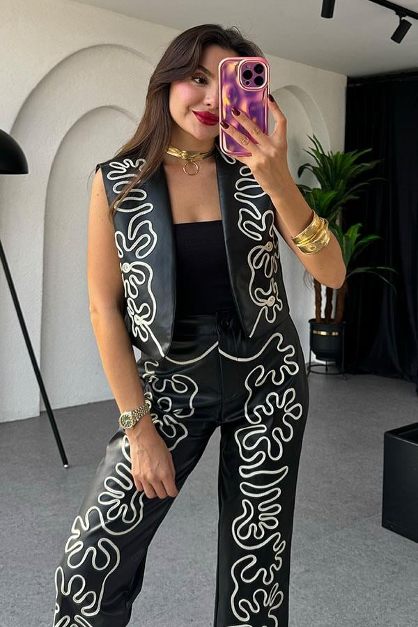 Tamara Nakışlı Deri Takım