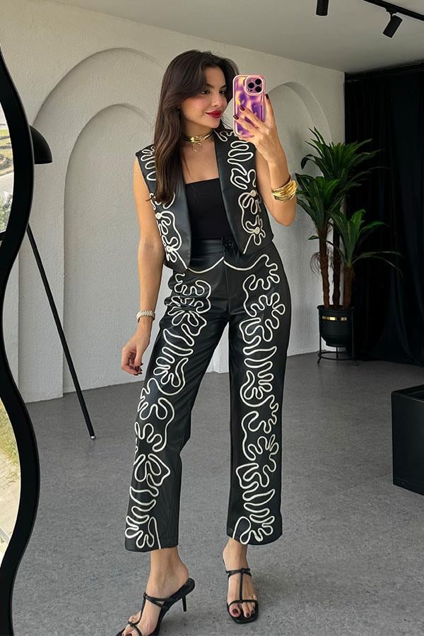 Tamara Nakışlı Deri Takım