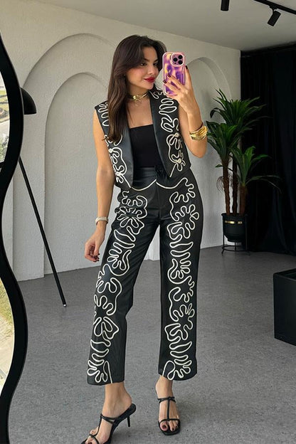 Tamara Nakışlı Deri Takım