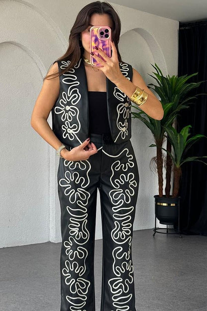 Tamara Nakışlı Deri Takım