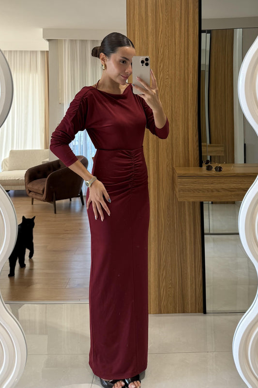 Taulov Bordo Sırt Detaylı Etekli Takım