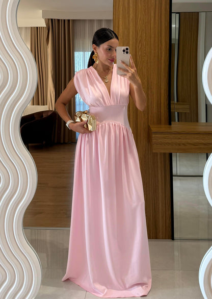 Taylor Pembe Belden Oturtmalı Elbise