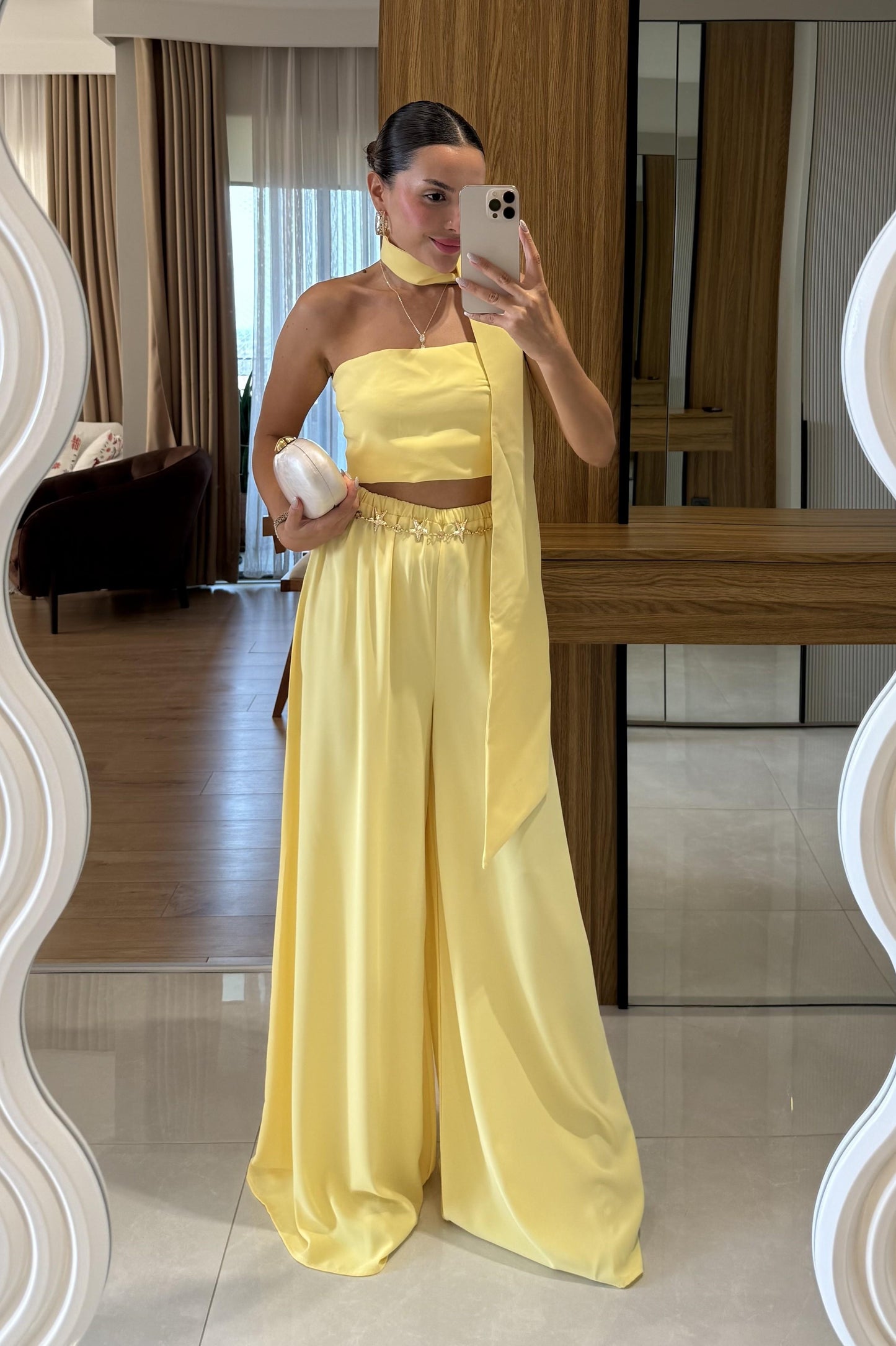 Telavi Sarı Şal Detaylı Tasarım Takım