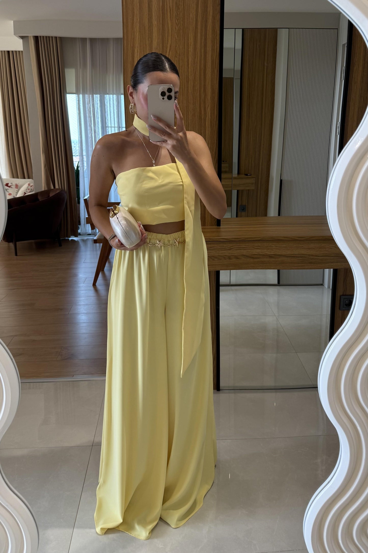 Telavi Sarı Şal Detaylı Tasarım Takım