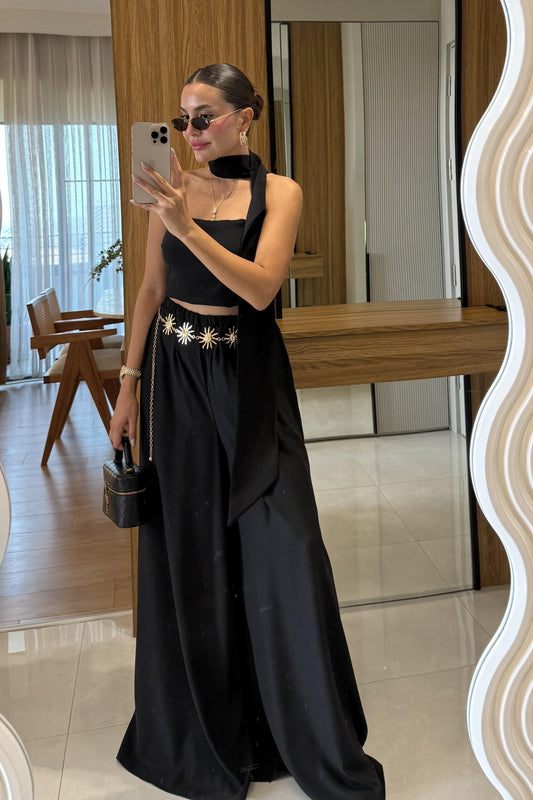 Telavi Siyah Şal Detaylı Tasarım Takım