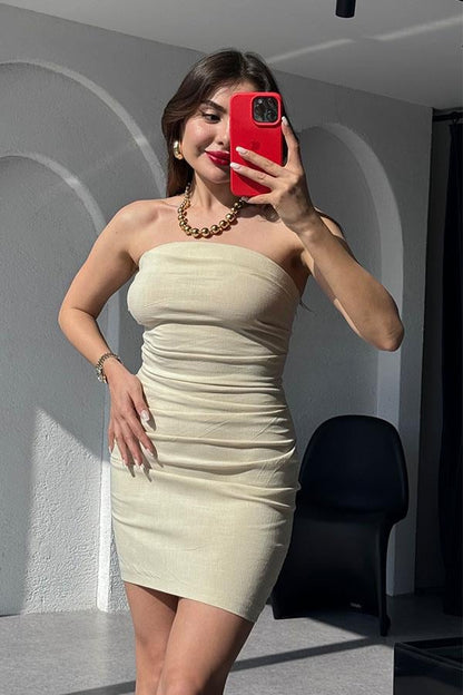 Terra Straplez Keten Elbise