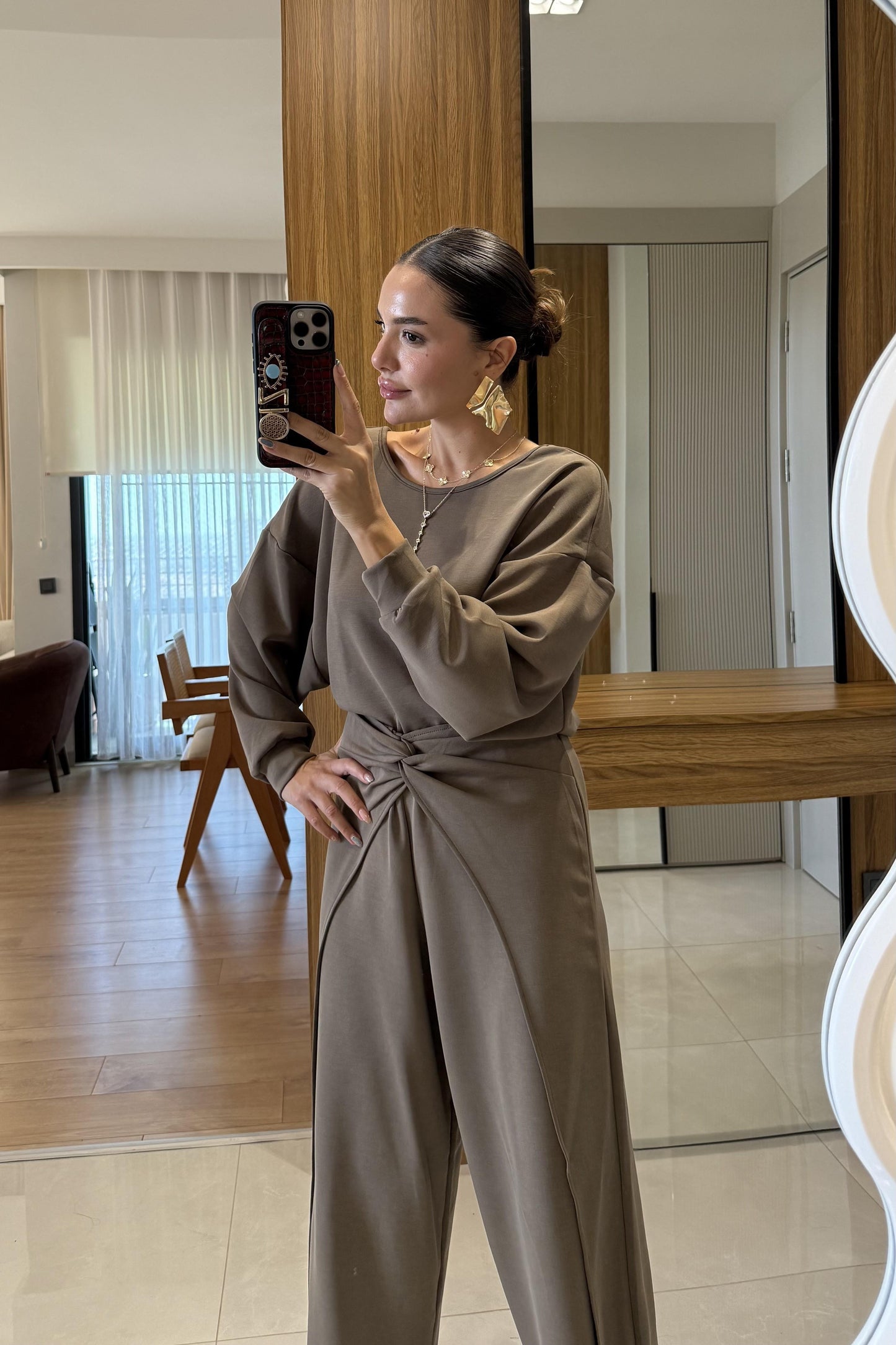 Tesla Haki Sırt Dekolteli Tasarım Modal Takım