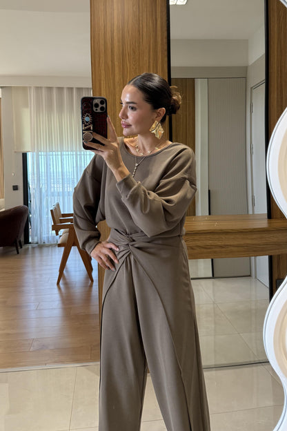 Tesla Haki Sırt Dekolteli Tasarım Modal Takım