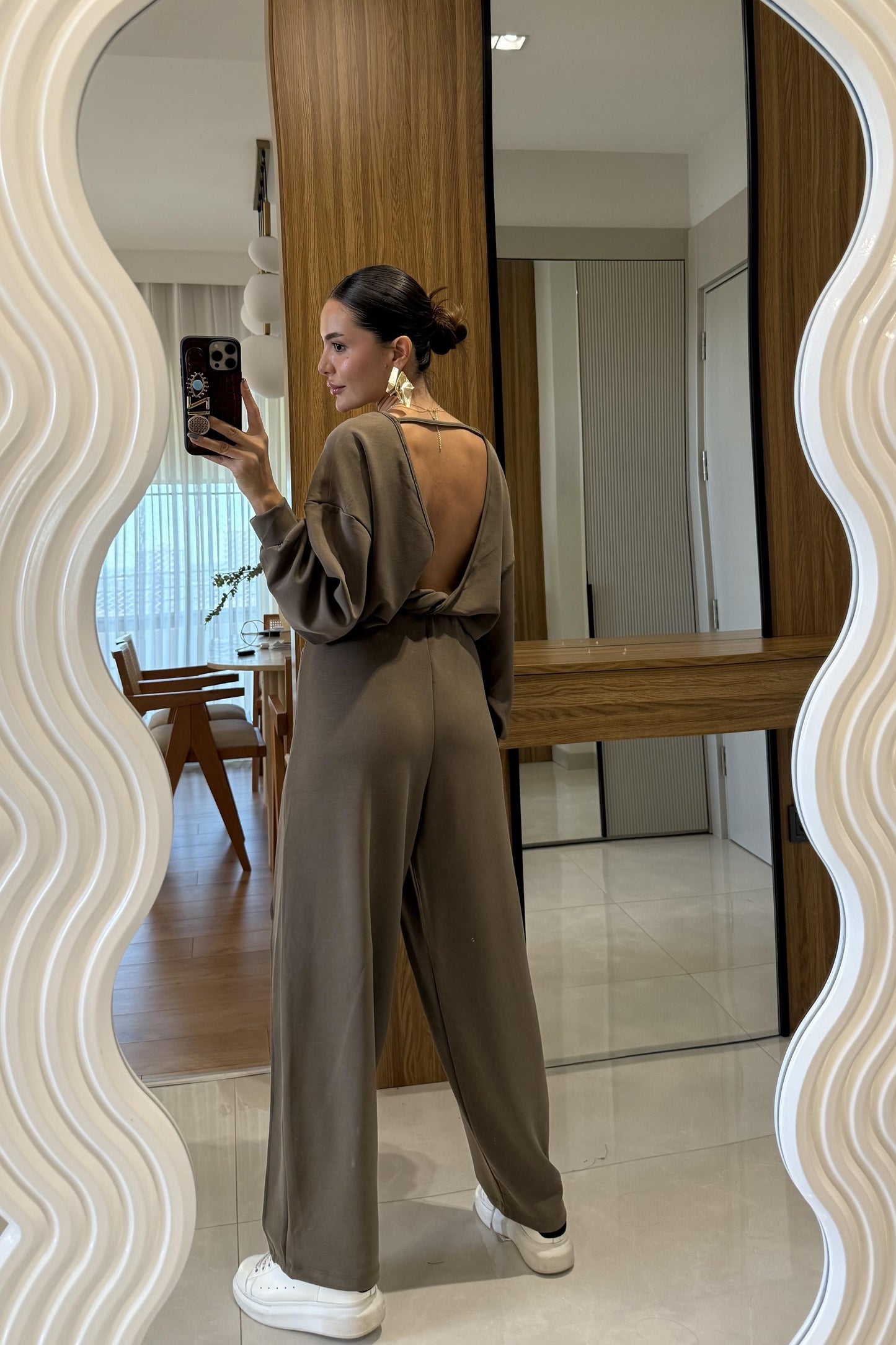 Tesla Haki Sırt Dekolteli Tasarım Modal Takım