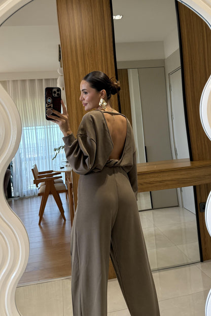 Tesla Haki Sırt Dekolteli Tasarım Modal Takım