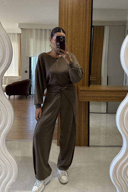 Tesla Haki Sırt Dekolteli Tasarım Modal Takım