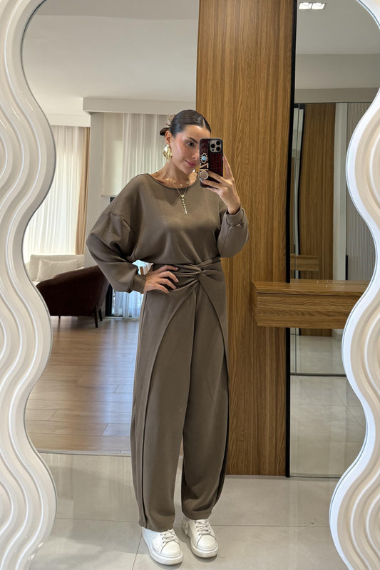 Tesla Haki Sırt Dekolteli Tasarım Modal Takım