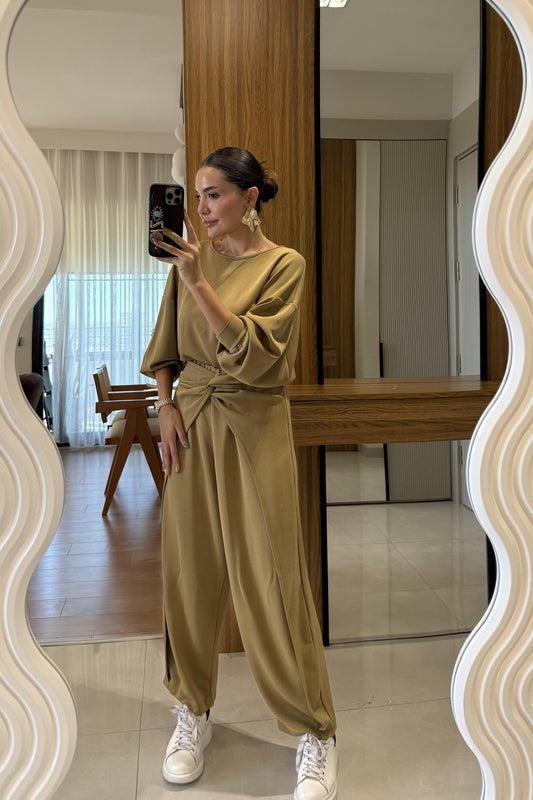 Tesla Yağ Yeşil Sırt Dekolteli Tasarım Modal Takım