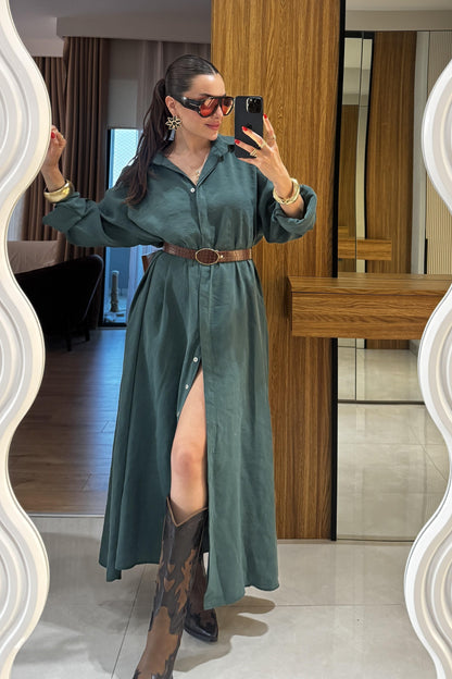 Tharpe Zümrüt Kemerli Tensel Elbise
