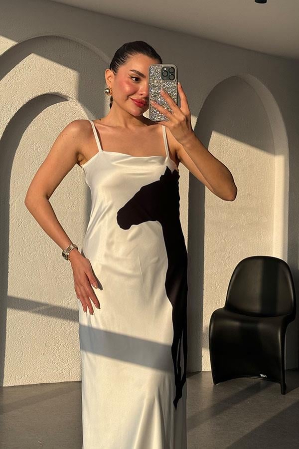 Thiago Saten Baskı Detaylı Elbise