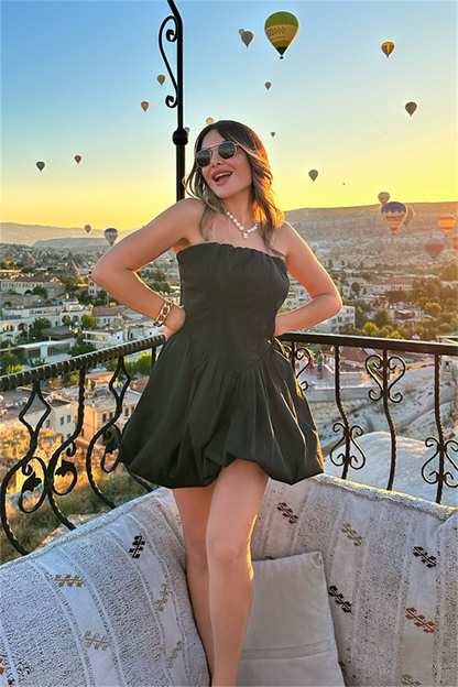 Tiana straplez siyah mini elbise