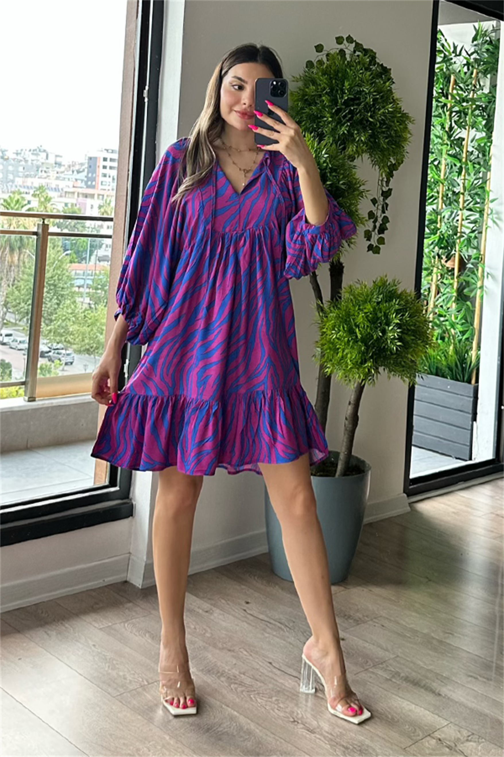 Tina mor geçişli çan elbise