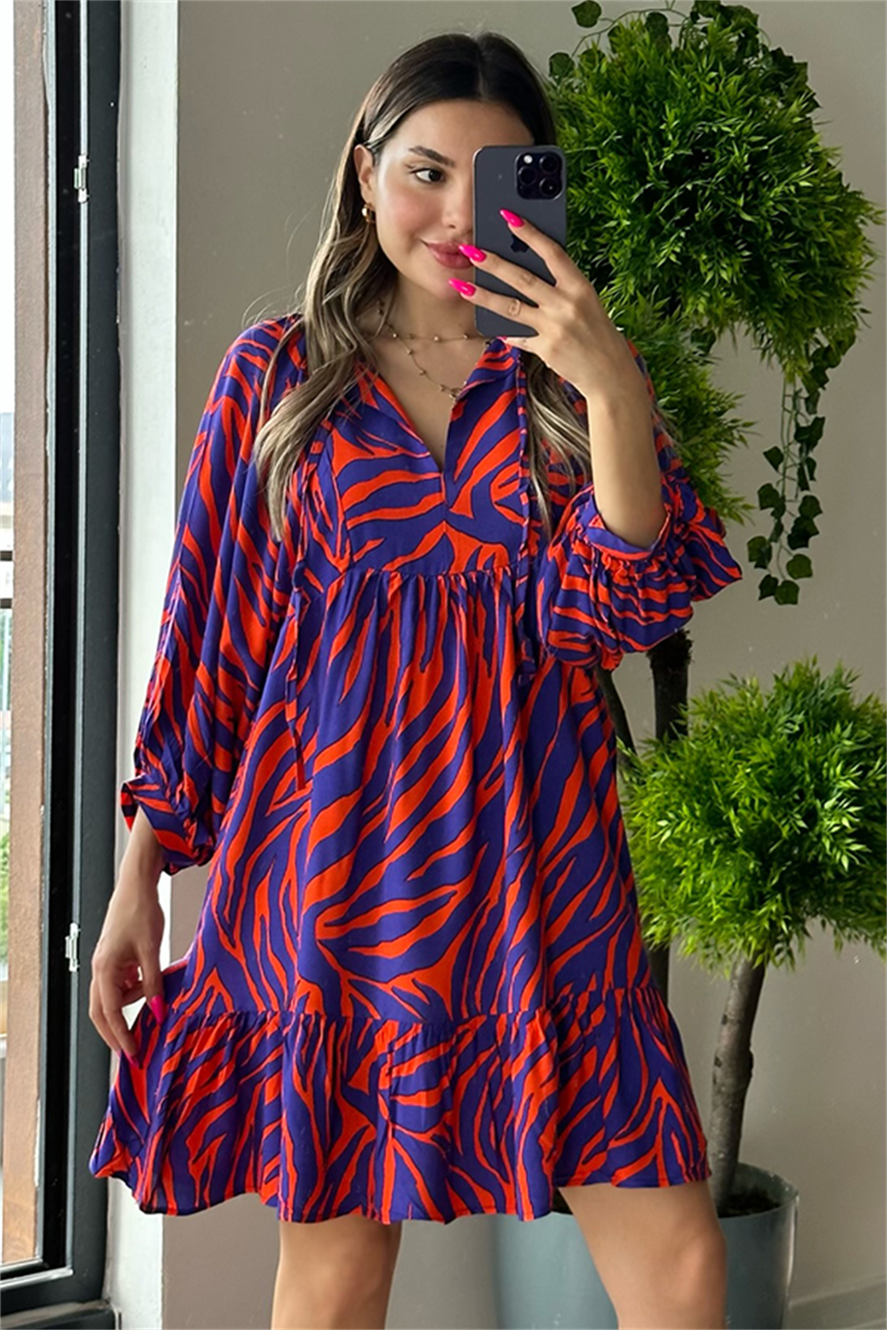 Tina turuncu geçişli çan elbise