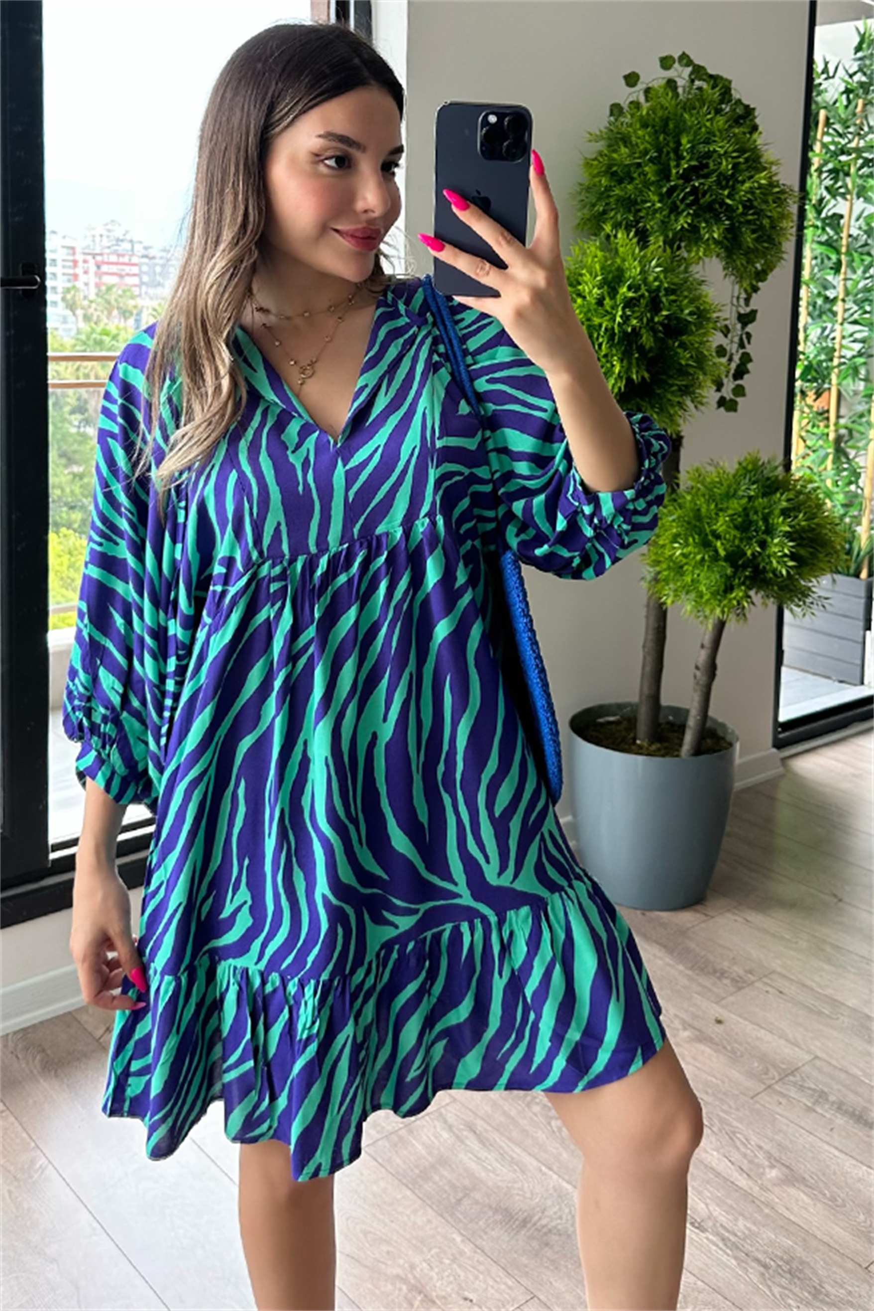 Tina yeşil geçişli çan elbise