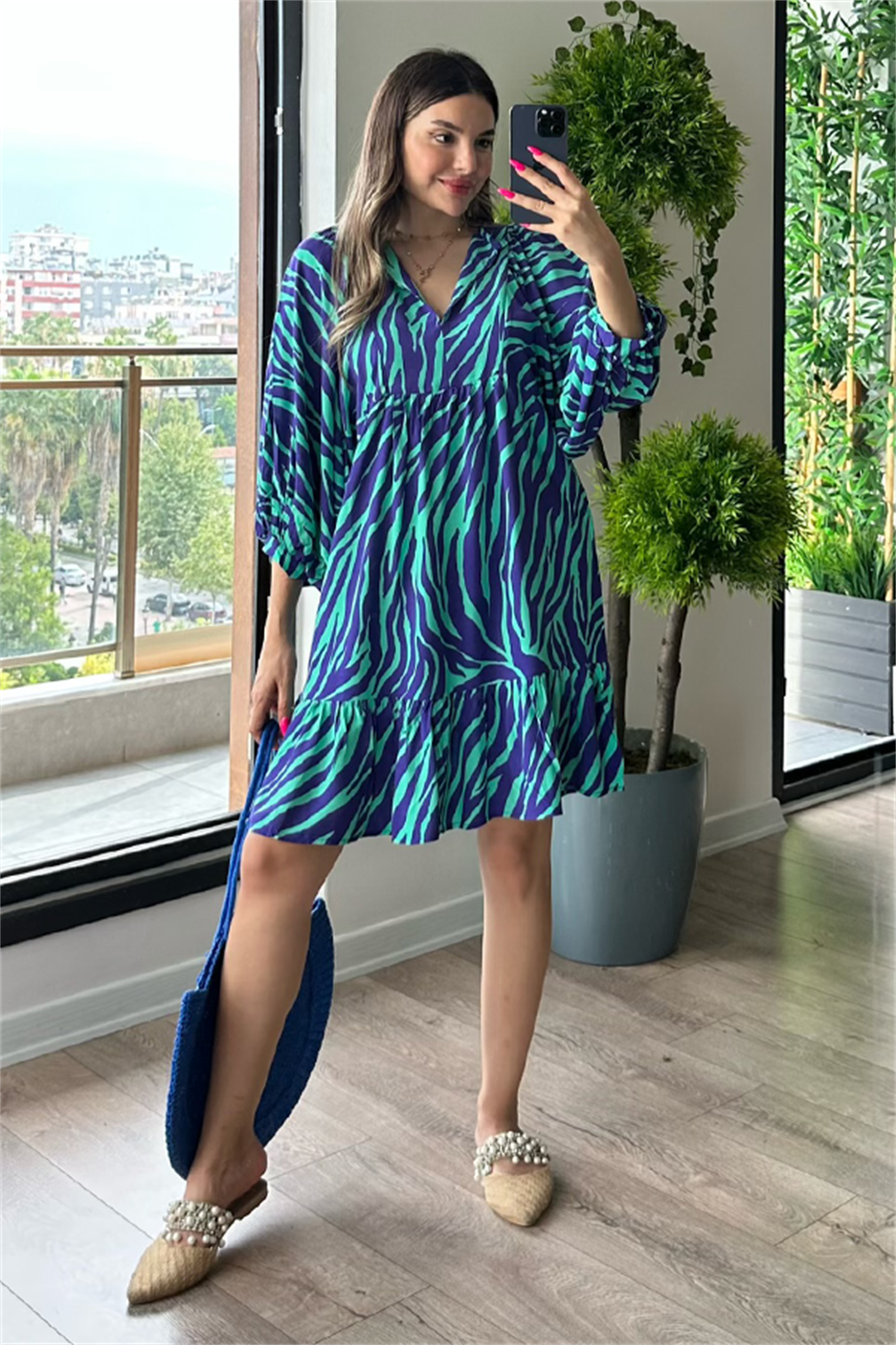 Tina yeşil geçişli çan elbise