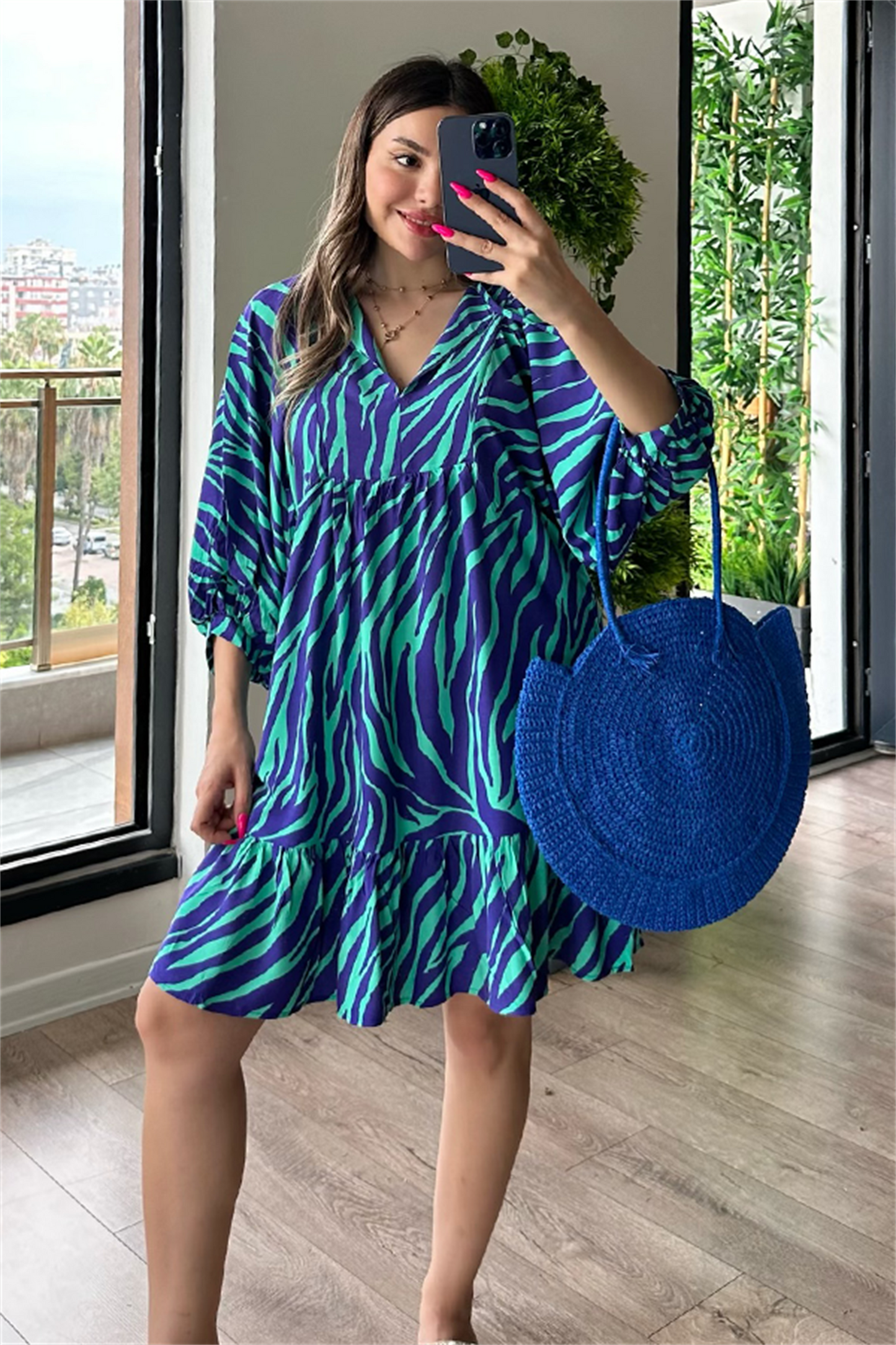 Tina yeşil geçişli çan elbise