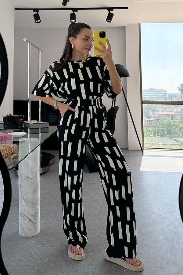 Tini Beyaz Desenli İkili Takım