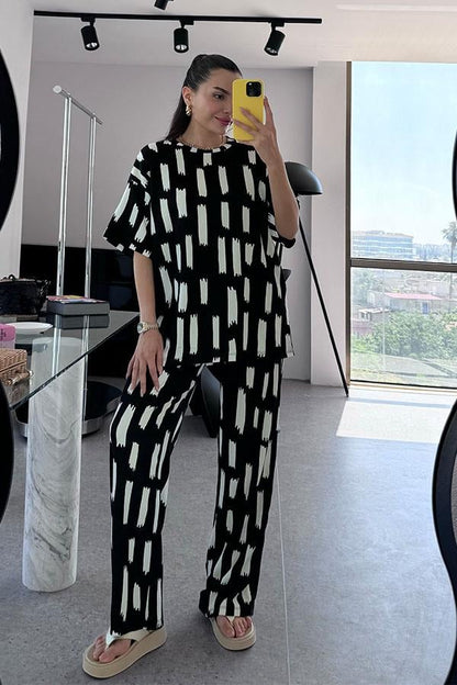 Tini Beyaz Desenli İkili Takım