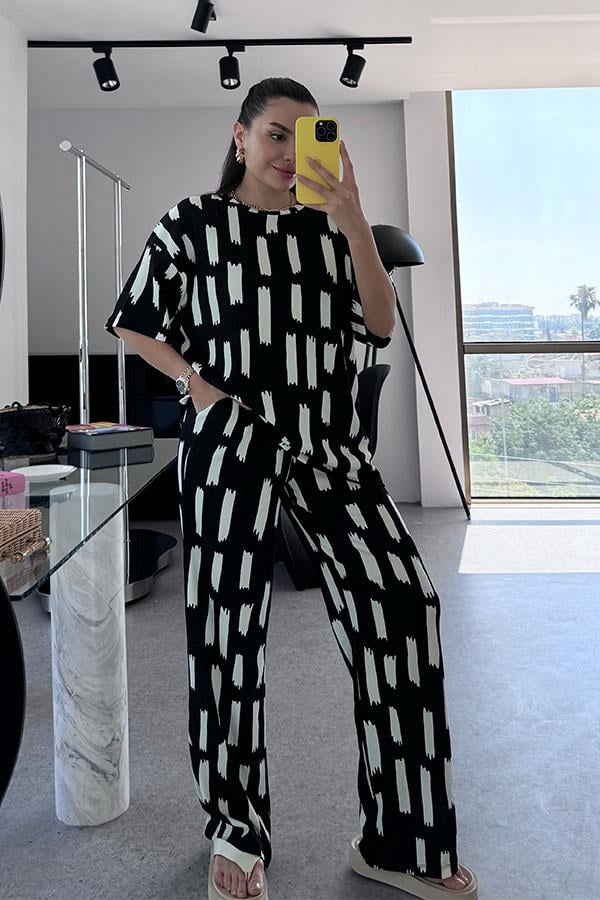 Tini Beyaz Desenli İkili Takım