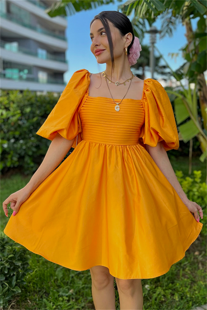 Tinkerbell balon kol kuşaklı elbise - Açık turuncu