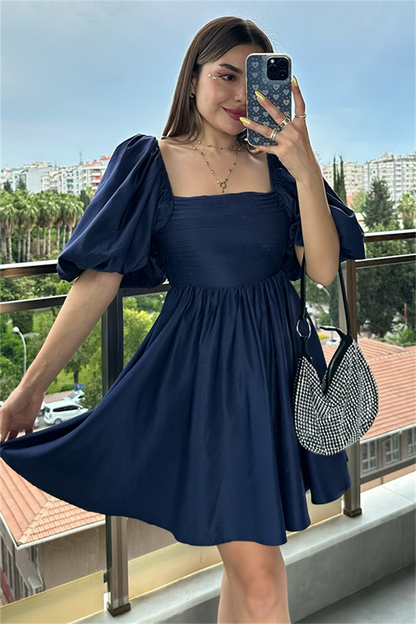 Tinkerbell balon kol kuşaklı elbise - Lacivert